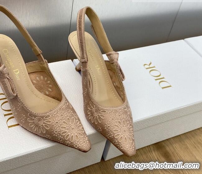 Best Price Dior J'Adior Slingback Pumps 6.5cm in Nude Canvas Embroidered with Saint-Gall Motif 071085