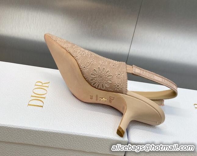 Best Price Dior J'Adior Slingback Pumps 6.5cm in Nude Canvas Embroidered with Saint-Gall Motif 071085