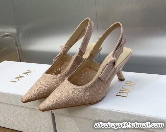 Best Price Dior J'Adior Slingback Pumps 6.5cm in Nude Canvas Embroidered with Saint-Gall Motif 071085