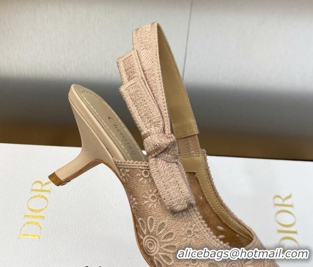 Best Price Dior J'Adior Slingback Pumps 6.5cm in Nude Canvas Embroidered with Saint-Gall Motif 071085