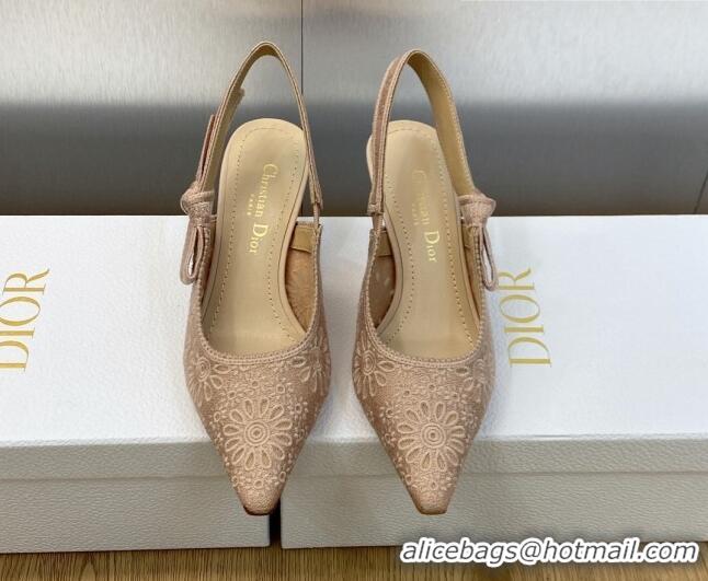 Best Price Dior J'Adior Slingback Pumps 6.5cm in Nude Canvas Embroidered with Saint-Gall Motif 071085