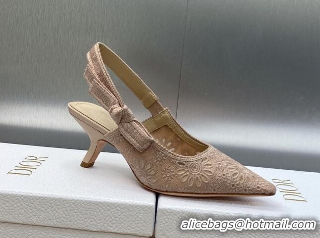 Best Price Dior J'Adior Slingback Pumps 6.5cm in Nude Canvas Embroidered with Saint-Gall Motif 071085