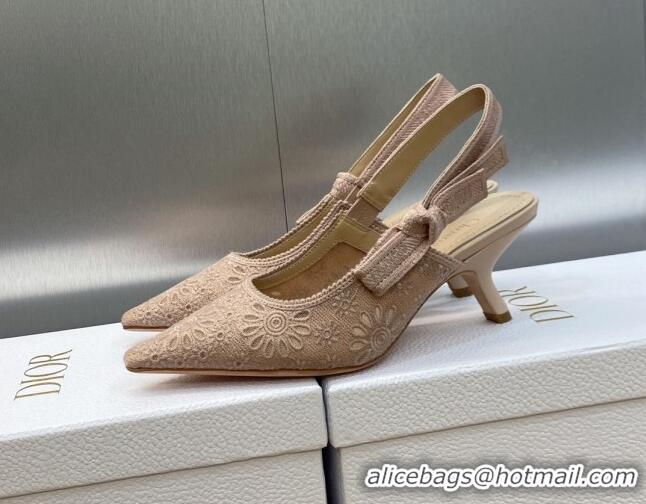 Best Price Dior J'Adior Slingback Pumps 6.5cm in Nude Canvas Embroidered with Saint-Gall Motif 071085