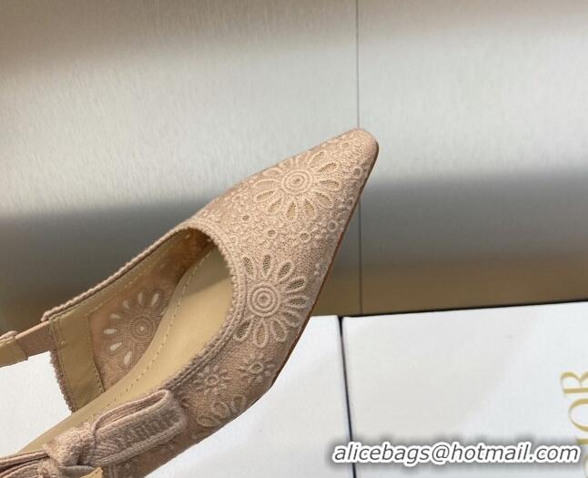 Unique Style Dior J'Adior Slingback Flat in Nude Canvas Embroidered with Saint-Gall Motif 071086