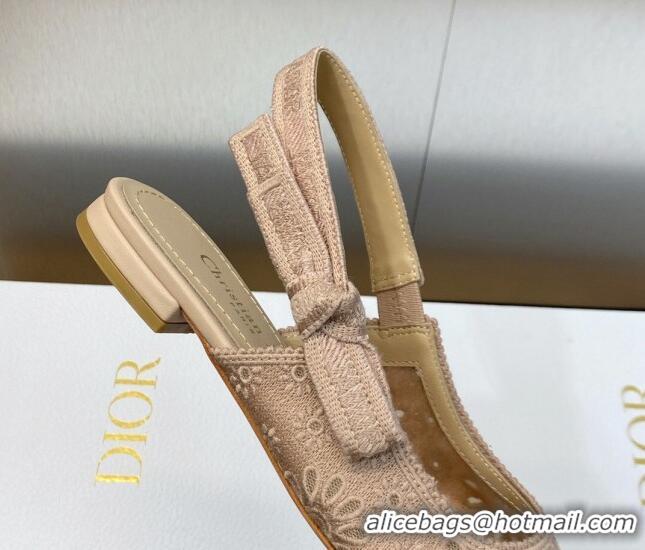 Unique Style Dior J'Adior Slingback Flat in Nude Canvas Embroidered with Saint-Gall Motif 071086