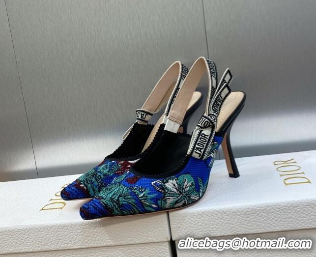 Low Cost Dior J'Adior Slingback Pumps 9.5cm in Cobalt Blue Multicolor Embroidered Cotton with Toile de Jouy Voyage Motif