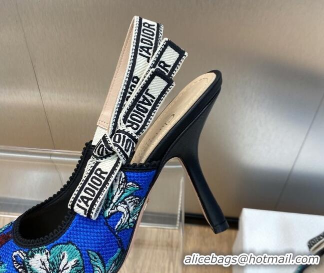 Low Cost Dior J'Adior Slingback Pumps 9.5cm in Cobalt Blue Multicolor Embroidered Cotton with Toile de Jouy Voyage Motif