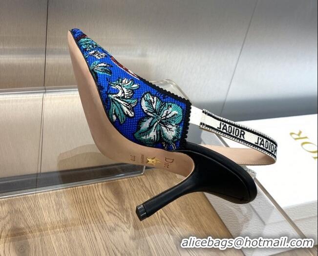 Low Cost Dior J'Adior Slingback Pumps 9.5cm in Cobalt Blue Multicolor Embroidered Cotton with Toile de Jouy Voyage Motif