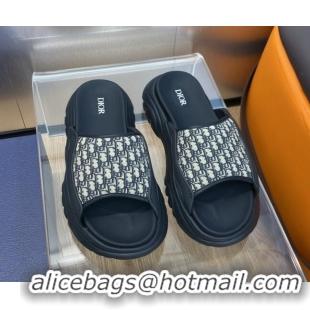 Good Product Dior H-Town Slide Sandals in Rubber with Dior Oblique Jacquard Black 0711001