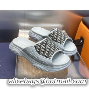 Purchase Dior H-Town Slide Sandals in Rubber with Dior Oblique Jacquard Light Grey 0711002