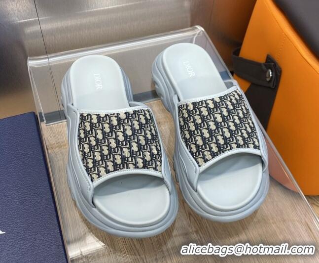 Purchase Dior H-Town Slide Sandals in Rubber with Dior Oblique Jacquard Light Grey 0711002