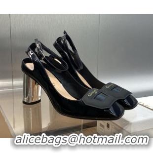 Grade Dior Day Pumps in Patent Leather with Silver Heel 8.5cm Black 711007