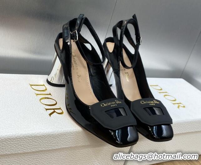 Grade Dior Day Pumps in Patent Leather with Silver Heel 8.5cm Black 711007