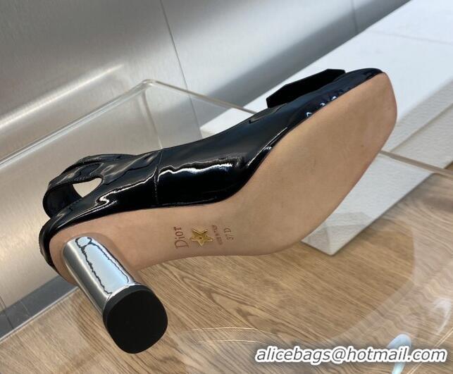 Grade Dior Day Pumps in Patent Leather with Silver Heel 8.5cm Black 711007