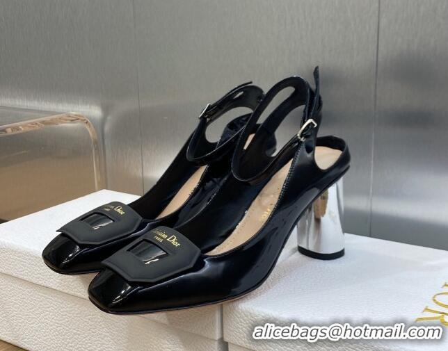 Grade Dior Day Pumps in Patent Leather with Silver Heel 8.5cm Black 711007