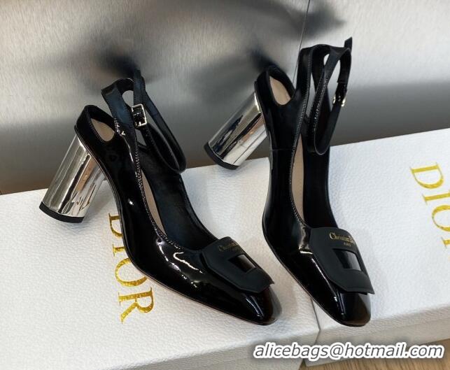 Grade Dior Day Pumps in Patent Leather with Silver Heel 8.5cm Black 711007