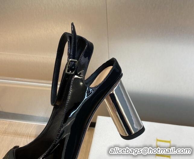 Grade Dior Day Pumps in Patent Leather with Silver Heel 8.5cm Black 711007