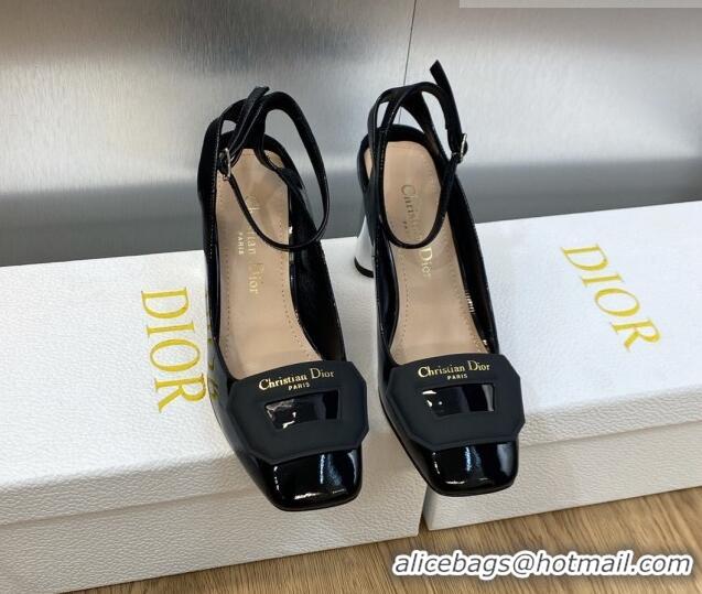 Grade Dior Day Pumps in Patent Leather with Silver Heel 8.5cm Black 711007