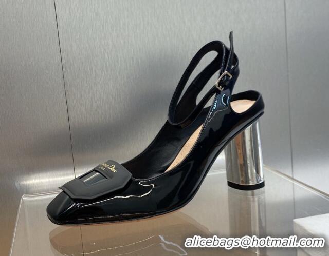 Grade Dior Day Pumps in Patent Leather with Silver Heel 8.5cm Black 711007