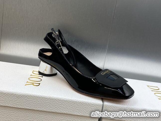 Discount Dior Day Pumps in Patent Leather with Silver Heel 3.5cm Black 711008