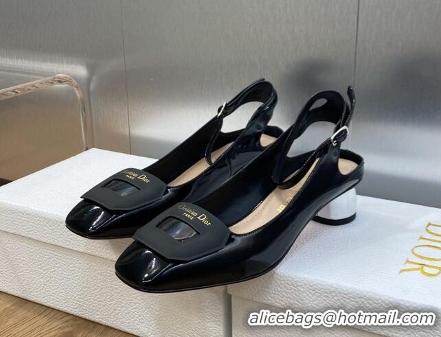 Discount Dior Day Pumps in Patent Leather with Silver Heel 3.5cm Black 711008