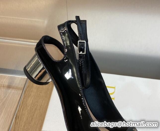 Discount Dior Day Pumps in Patent Leather with Silver Heel 3.5cm Black 711008