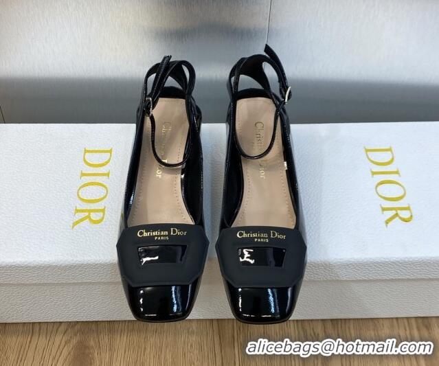 Discount Dior Day Pumps in Patent Leather with Silver Heel 3.5cm Black 711008