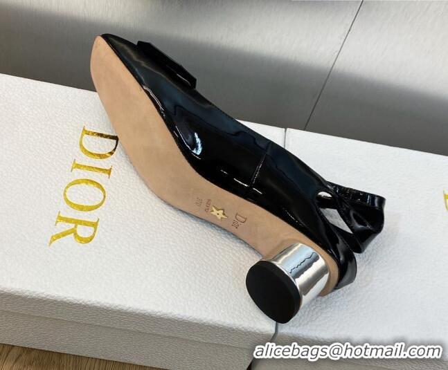 Discount Dior Day Pumps in Patent Leather with Silver Heel 3.5cm Black 711008