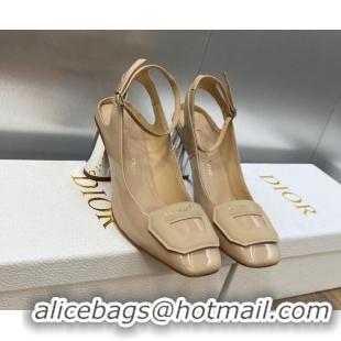 Unique Discount Dior Day Pumps in Patent Leather with Silver Heel 8.5cm Nude 711011