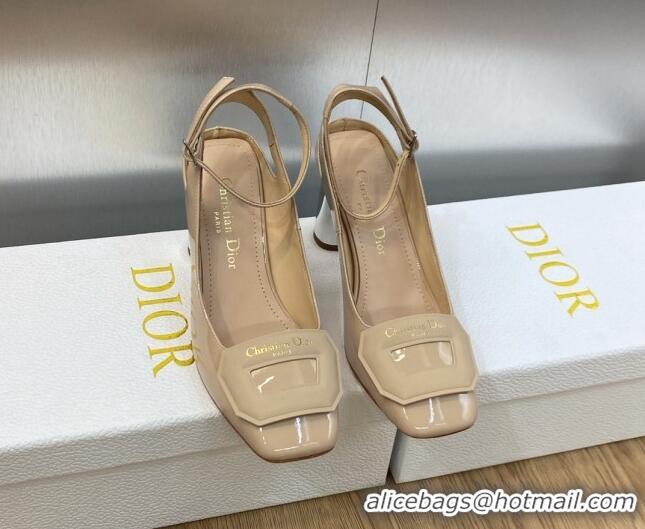 Unique Discount Dior Day Pumps in Patent Leather with Silver Heel 8.5cm Nude 711011