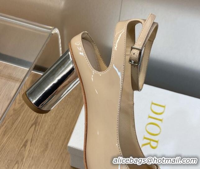 Unique Discount Dior Day Pumps in Patent Leather with Silver Heel 8.5cm Nude 711011