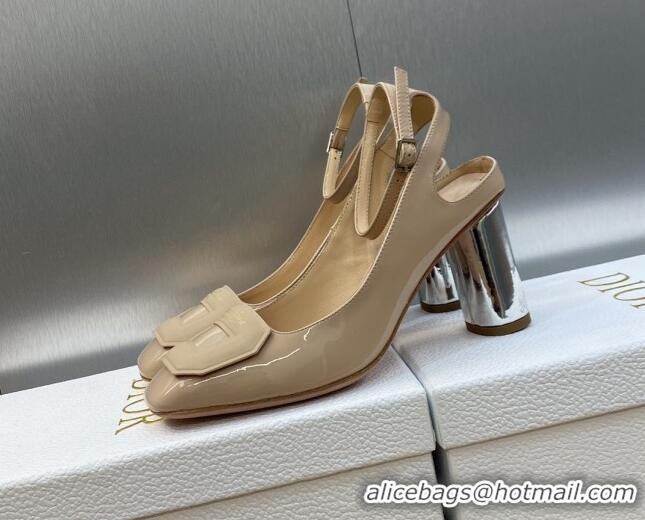 Unique Discount Dior Day Pumps in Patent Leather with Silver Heel 8.5cm Nude 711011