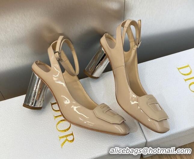 Unique Discount Dior Day Pumps in Patent Leather with Silver Heel 8.5cm Nude 711011