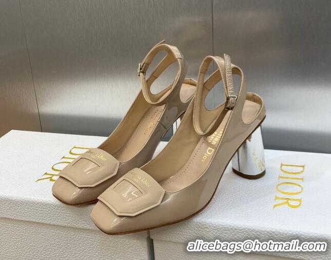 Unique Discount Dior Day Pumps in Patent Leather with Silver Heel 8.5cm Nude 711011