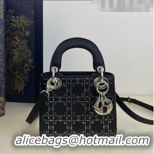 New Fashion Dior Mini Lady Dior Bag in Crystal Cannage Silk CD8041 Black 2023