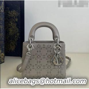 Top Quality Dior Mini Lady Dior Bag in Crystal Cannage Silk CD8041 Grey 2023