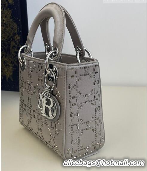 Top Quality Dior Mini Lady Dior Bag in Crystal Cannage Silk CD8041 Grey 2023