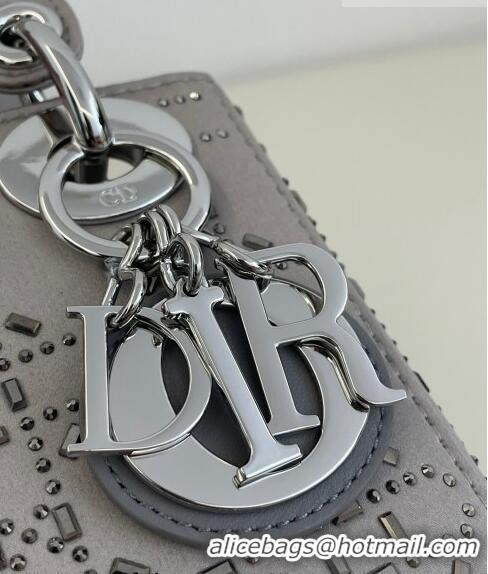 Top Quality Dior Mini Lady Dior Bag in Crystal Cannage Silk CD8041 Grey 2023