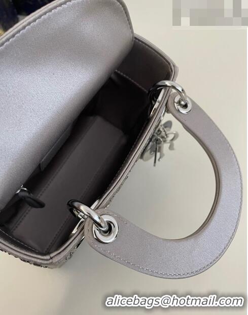 Top Quality Dior Mini Lady Dior Bag in Crystal Cannage Silk CD8041 Grey 2023