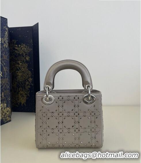 Top Quality Dior Mini Lady Dior Bag in Crystal Cannage Silk CD8041 Grey 2023