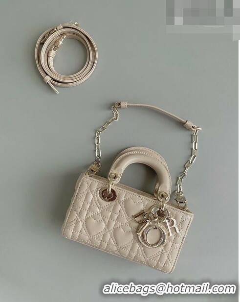 Top Quality Dior Lady D-Joy Micro Bag in Cannage Lambskin with Heart Motif Sand CD8057 Beige 2023