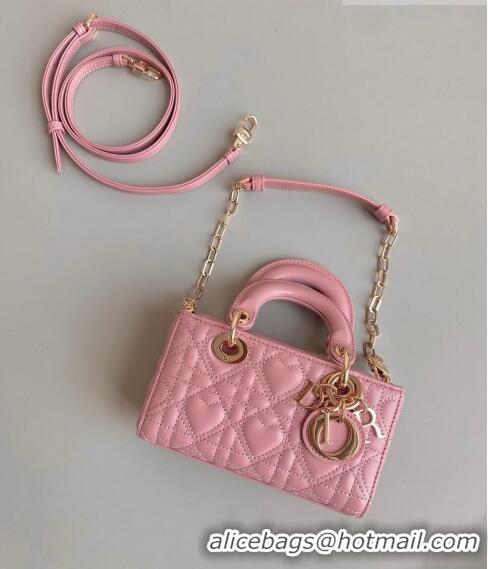 Inexpensive Dior Lady D-Joy Micro Bag in Cannage Lambskin with Heart Motif Antique CD8058 Pink 2023