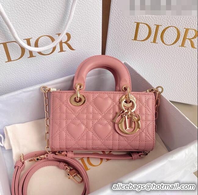 Inexpensive Dior Lady D-Joy Micro Bag in Cannage Lambskin with Heart Motif Antique CD8058 Pink 2023