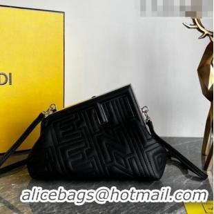 Low Cost Fendi First Small Leather Bag with Raised logo lettering F8061 Black 2023