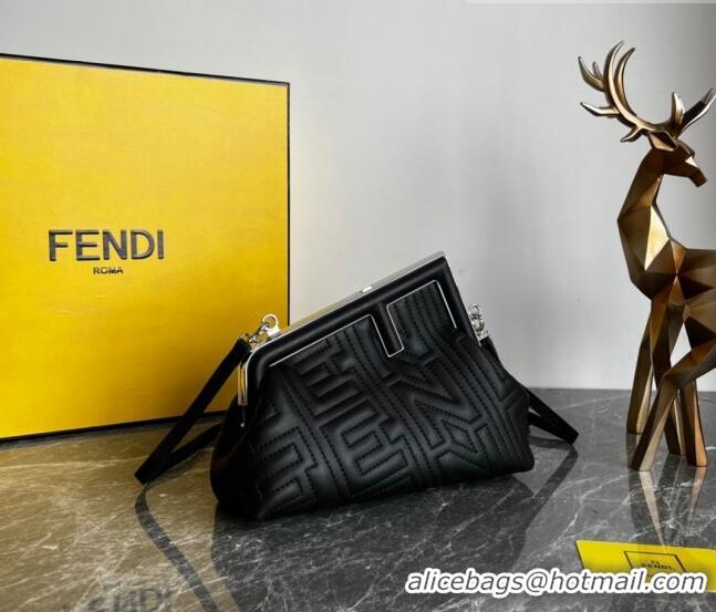 Low Cost Fendi First Small Leather Bag with Raised logo lettering F8061 Black 2023