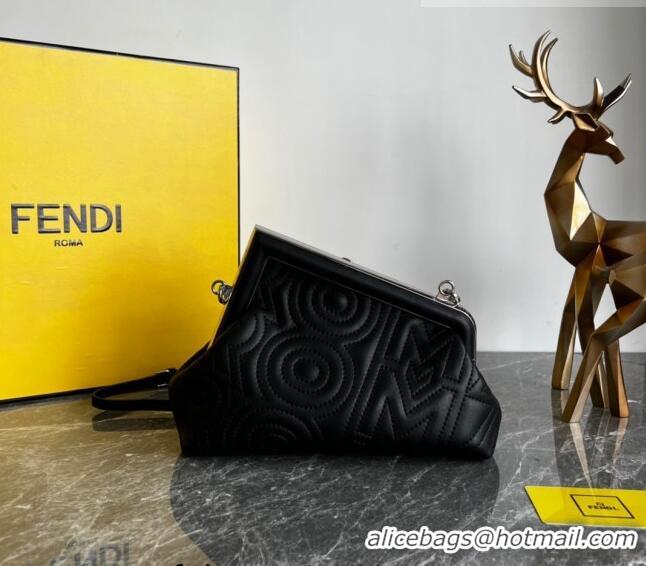 Low Cost Fendi First Small Leather Bag with Raised logo lettering F8061 Black 2023