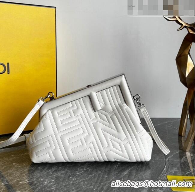 Well Crafted Fendi First Small Leather Bag with Raised logo lettering F8061 White 2023