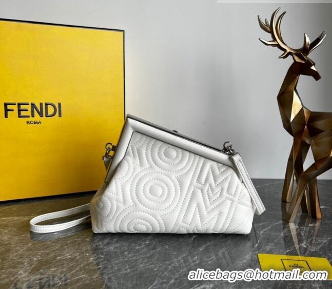 Well Crafted Fendi First Small Leather Bag with Raised logo lettering F8061 White 2023