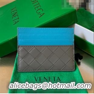 Super Quality Bottega Veneta Intrecciato Leather Credit Card Case 749449 Lightning Grey/Pool Blue 2023