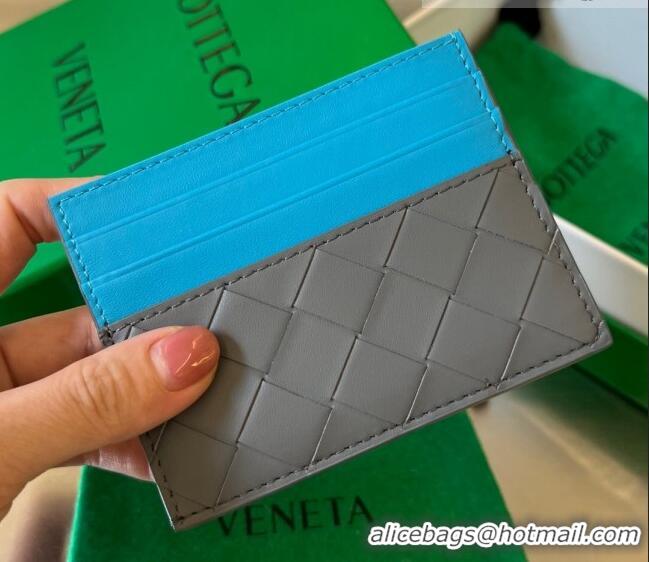 Super Quality Bottega Veneta Intrecciato Leather Credit Card Case 749449 Lightning Grey/Pool Blue 2023